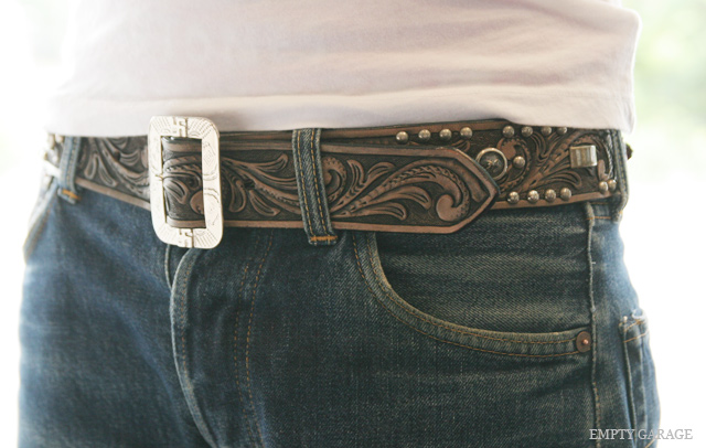 Rooster King & Co. Custom Leather Carving&Studs Belt Vintage.Brown