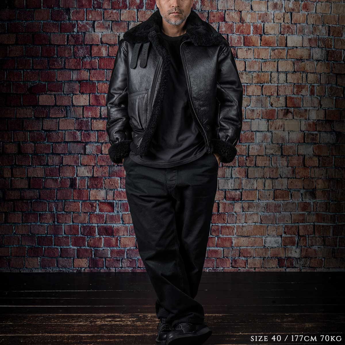 Vanson B-3 Flying Fortress Crew Jacket Black Mouton