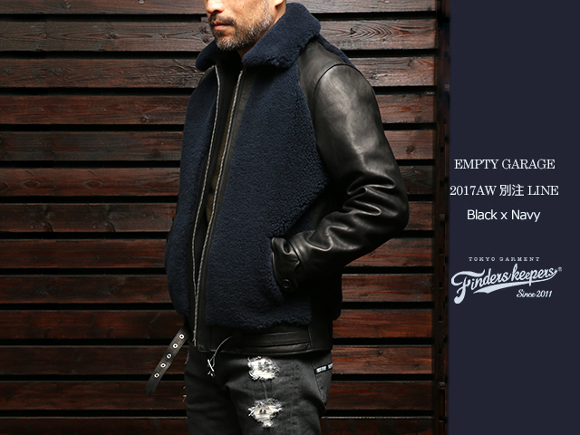 EMPTY GARAGE別注 FindersKeepers FK-GRIZZLY JACKET BLACK HORSEHIDE x NAVY SHEEPSKIN