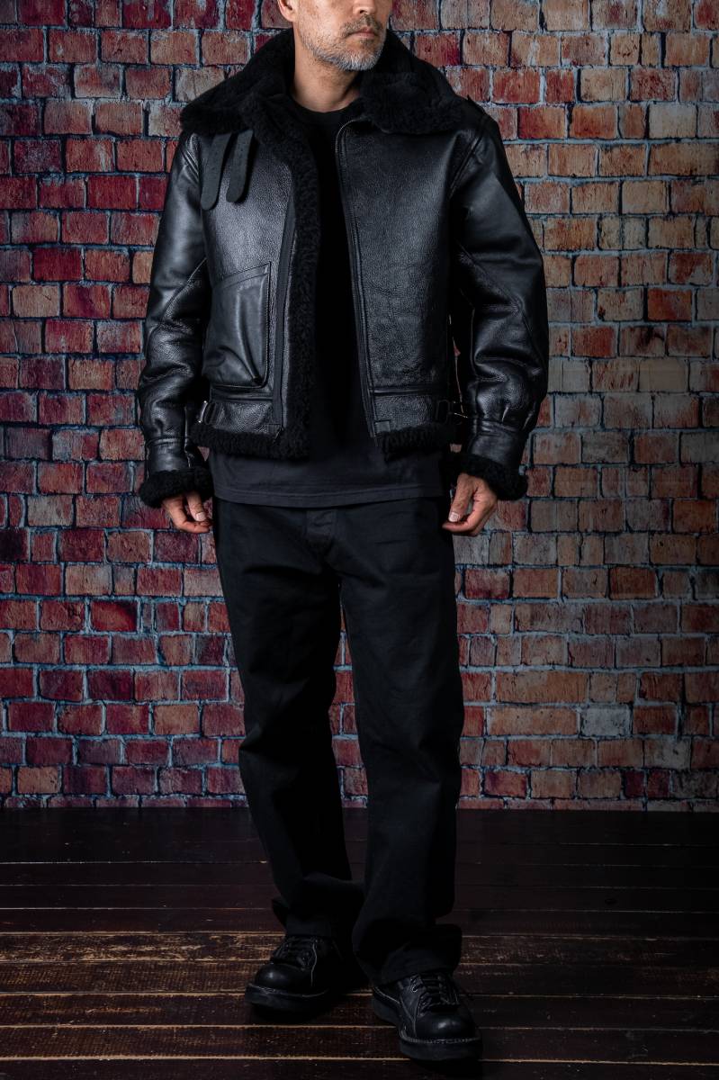 Vanson B-3 Flying Fortress Crew Jacket Black Mouton