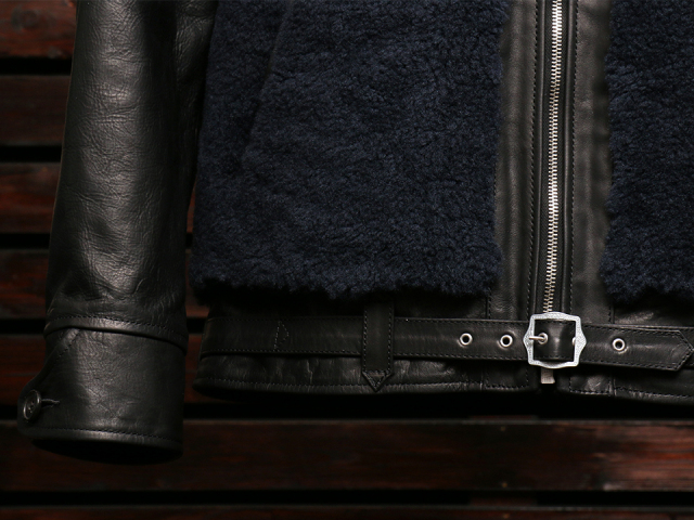 EMPTY GARAGE別注 FindersKeepers FK-GRIZZLY JACKET BLACK HORSEHIDE x NAVY SHEEPSKIN